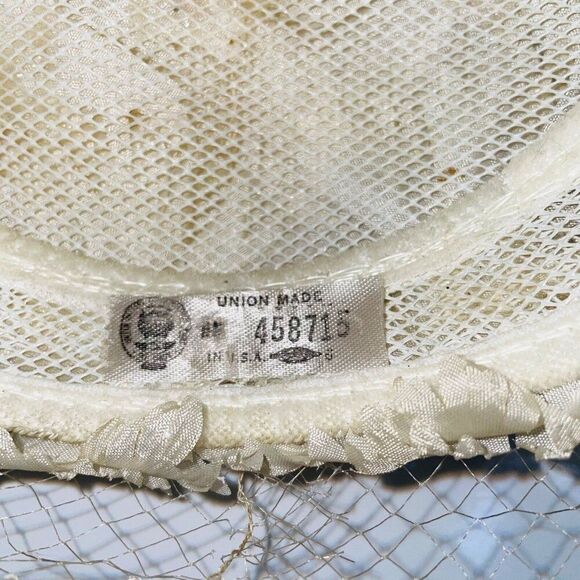 Vintage 50s 60s Crown Ivory Hat Net Floral Pearls Bridal Dance Costume Theatre main image 8